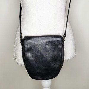 Giovanni Black Leather Flap Front Crossbody Purse